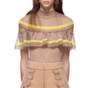 Self portrait 🎨 nude ruffle sweater transparent yellow stripe